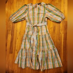 Kate Spade New York Sunshine Madras Lawn Dress Blue Plaid Multi Size L NWOT